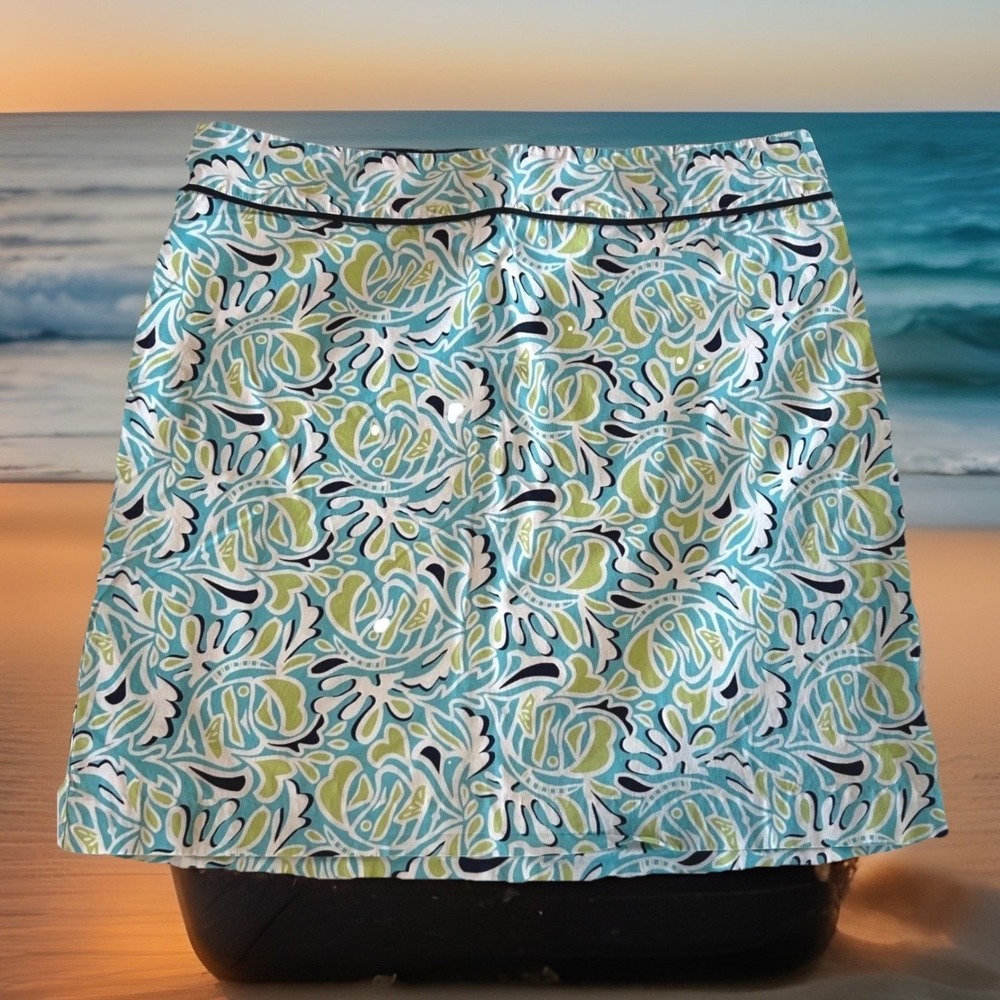 Vineyard Vines Womens A-Line Skirt 14 Blue Green Floral Preppy Coastal Summer